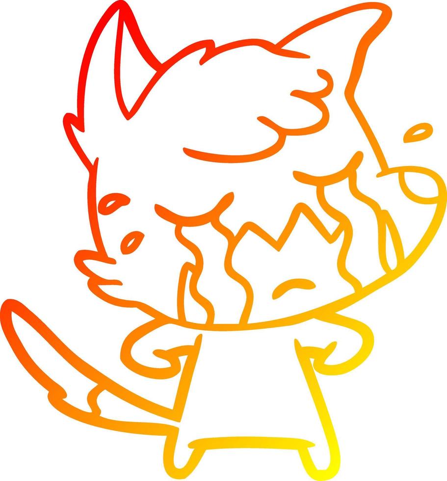 warm gradient line drawing crying fox cartoon vector