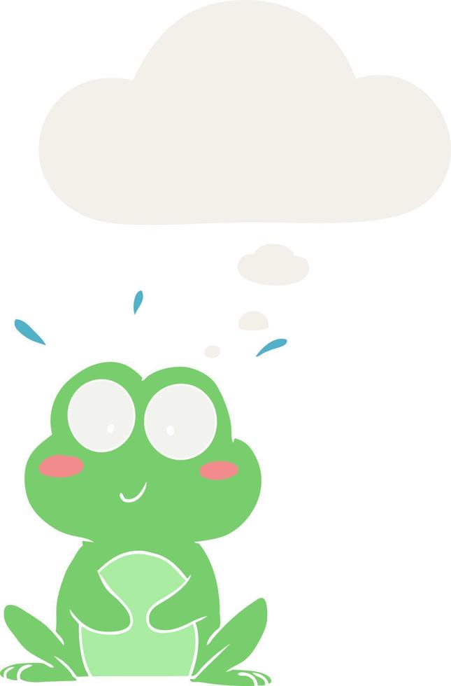 cute cartoon frog and thought bubble in retro style vector