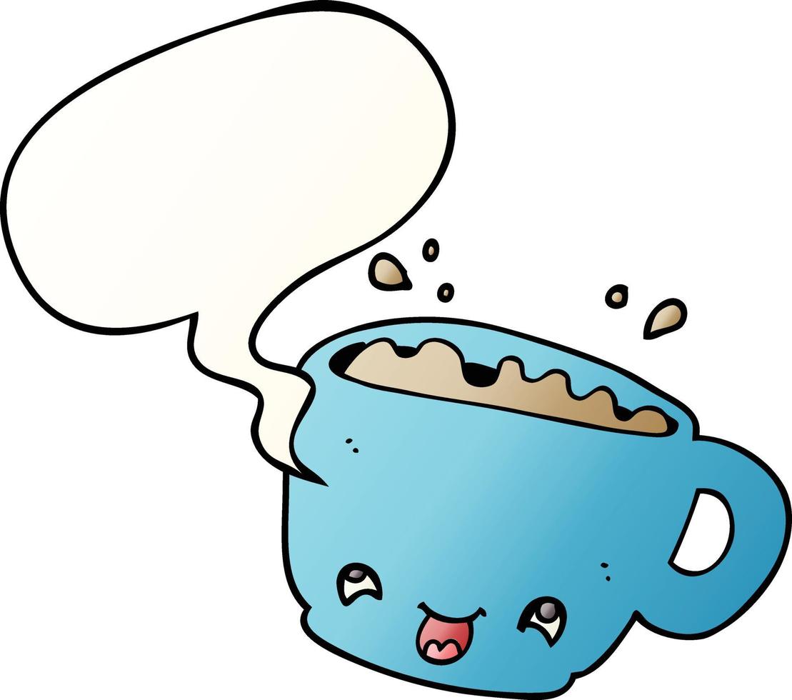 cartoon cup of coffee and speech bubble in smooth gradient style vector