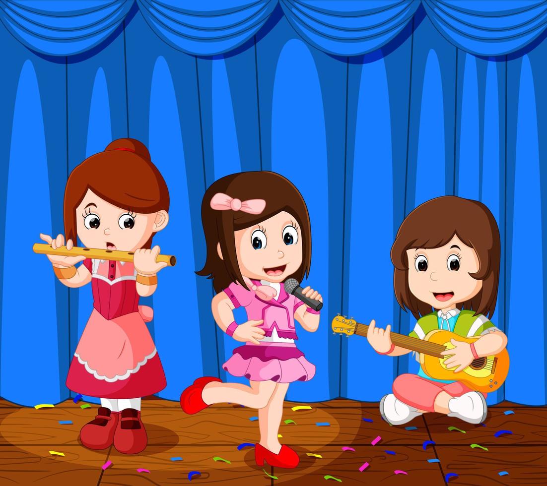 little kids playing music in a music band vector