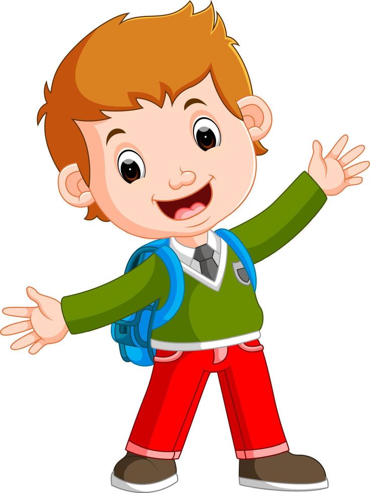 Cute boy on his way to school vector