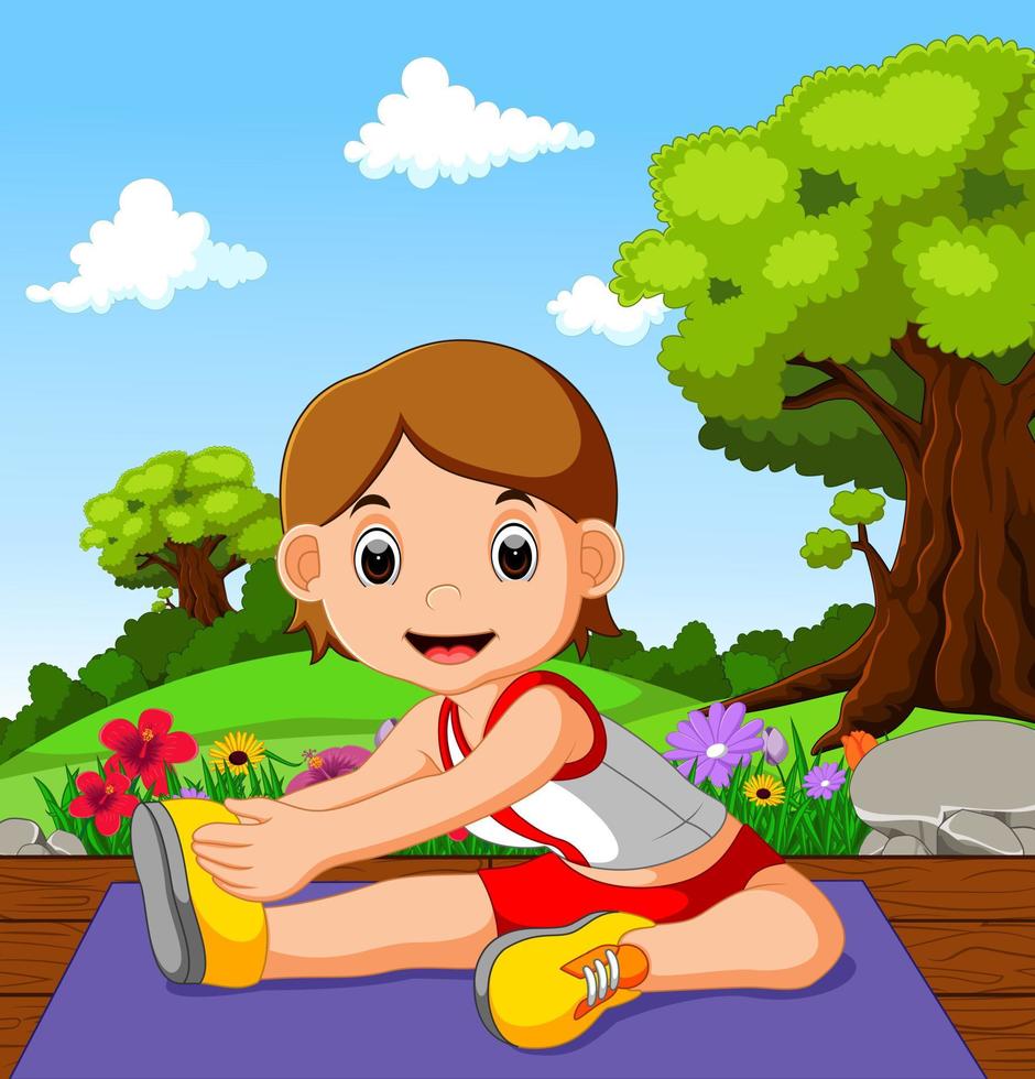 young girl doing yoga vector