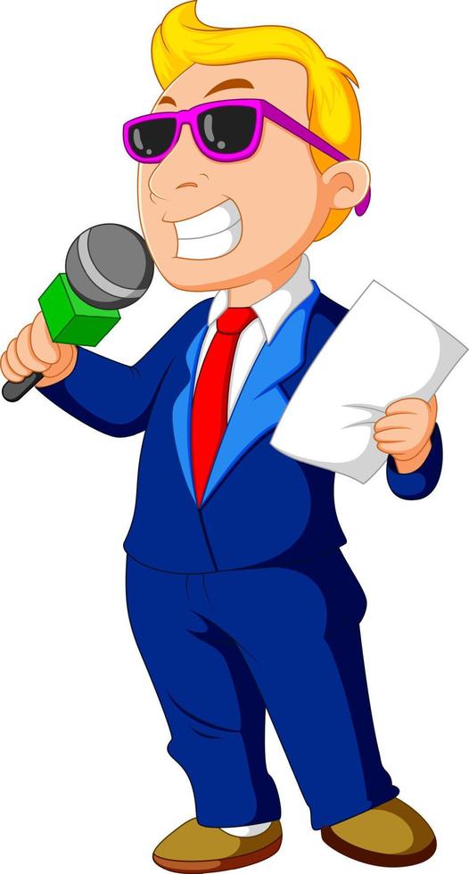 cartoon host holding a microphone vector
