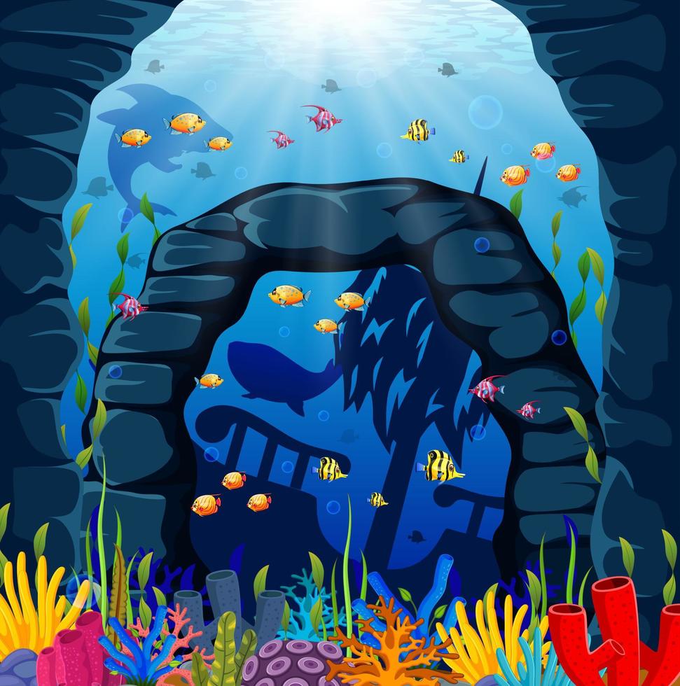 Underwater scene with tropical coral reef vector