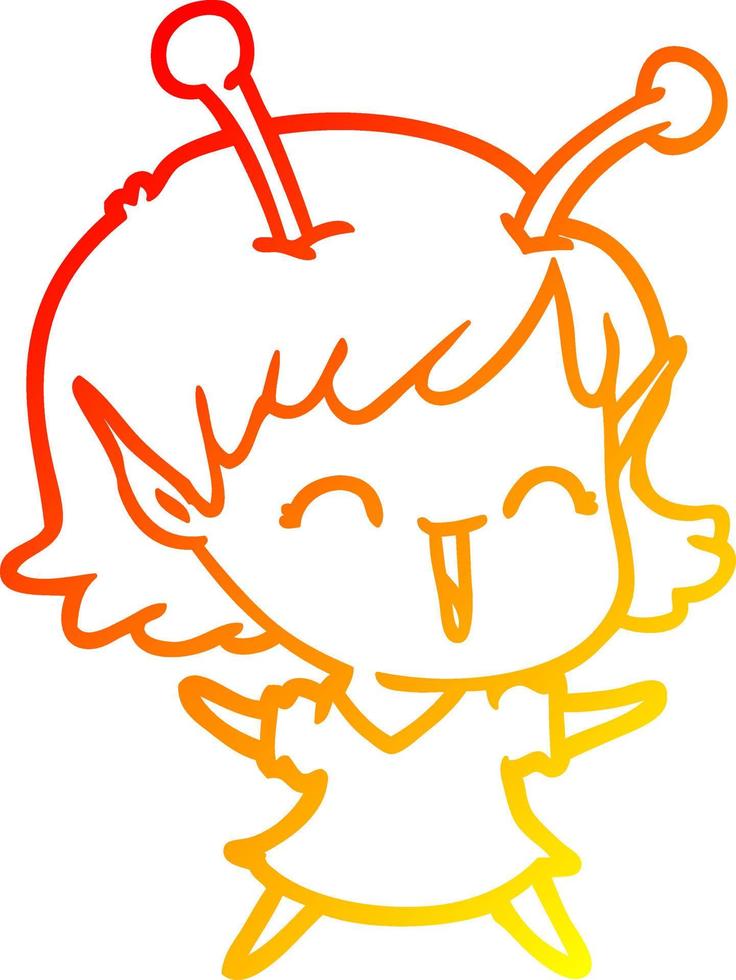 warm gradient line drawing cartoon alien girl laughing vector