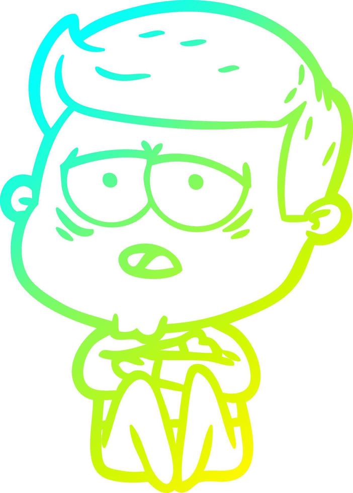 cold gradient line drawing cartoon tired man vector