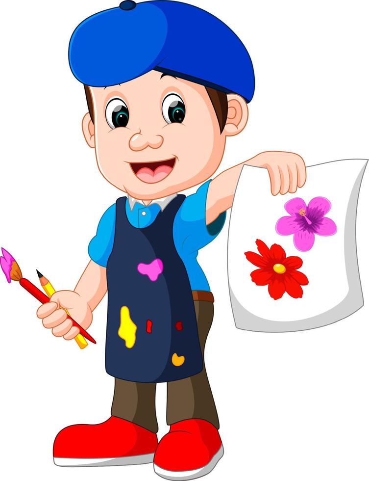 cute boy painting with paintbrush vector