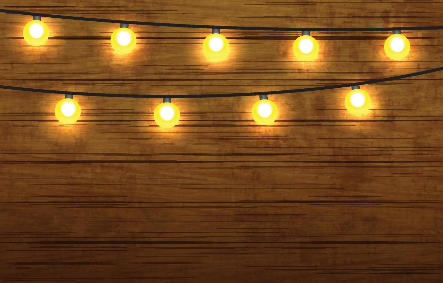 decoración rústica colgando lámparas led en la pared de madera vector