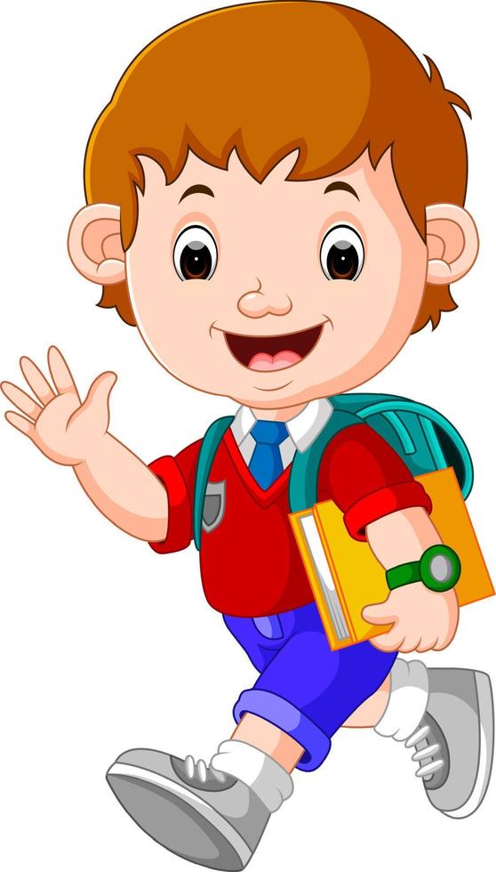 Cute boy on his way to school vector