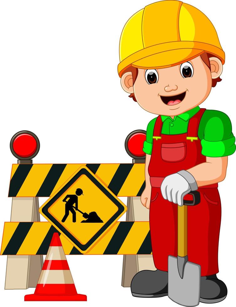 worker with construction sign vector