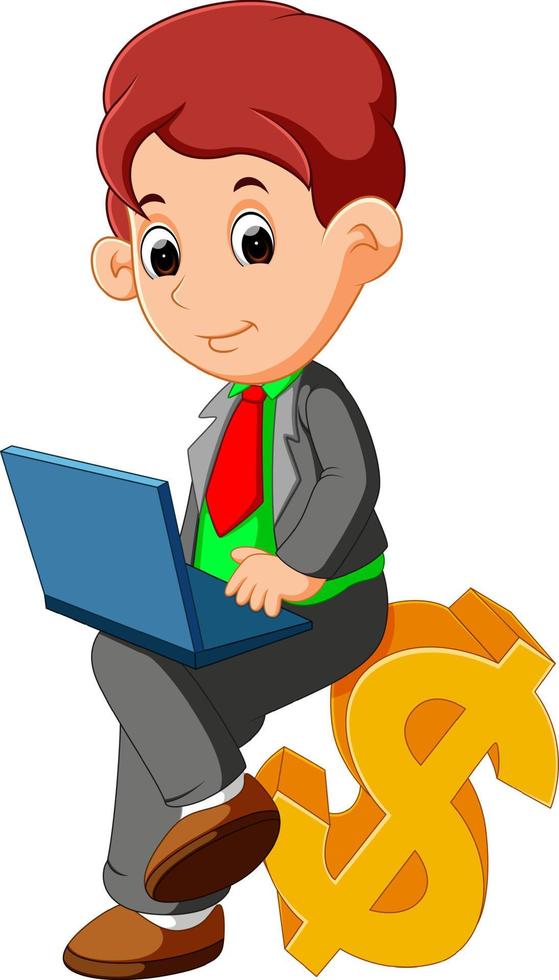 businessman sitting dollar sign cartoon vector