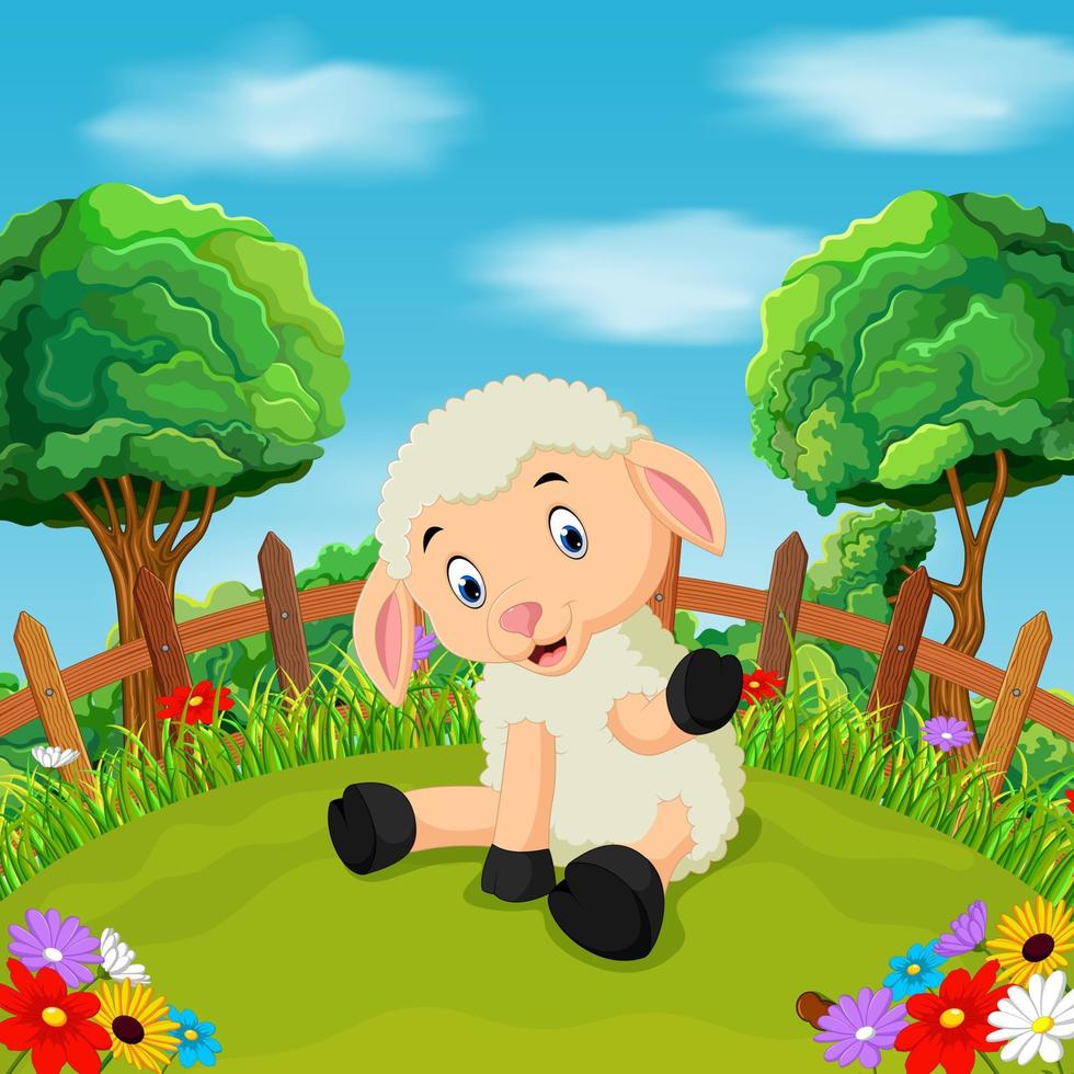 Cartoon happy sheep smile in the farm vector