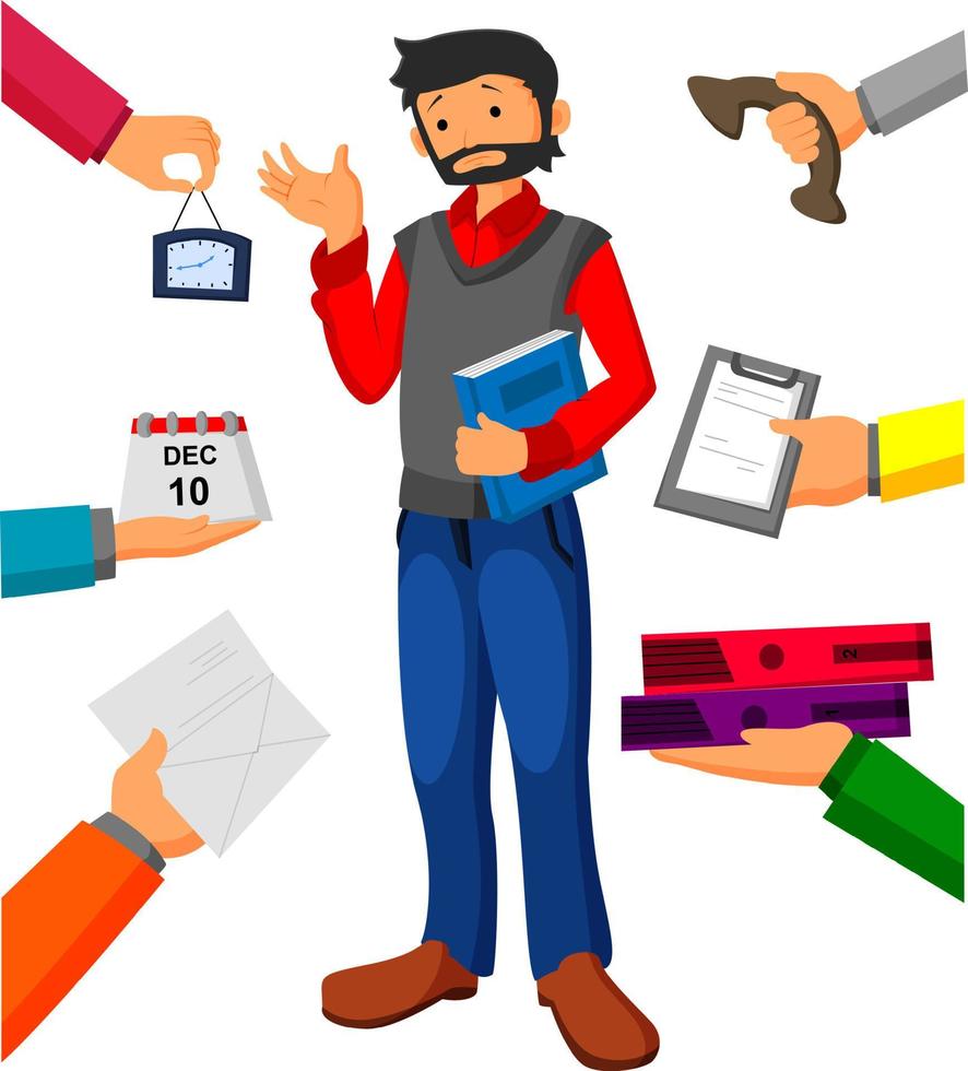 Man with book in hand has a lot of of task vector