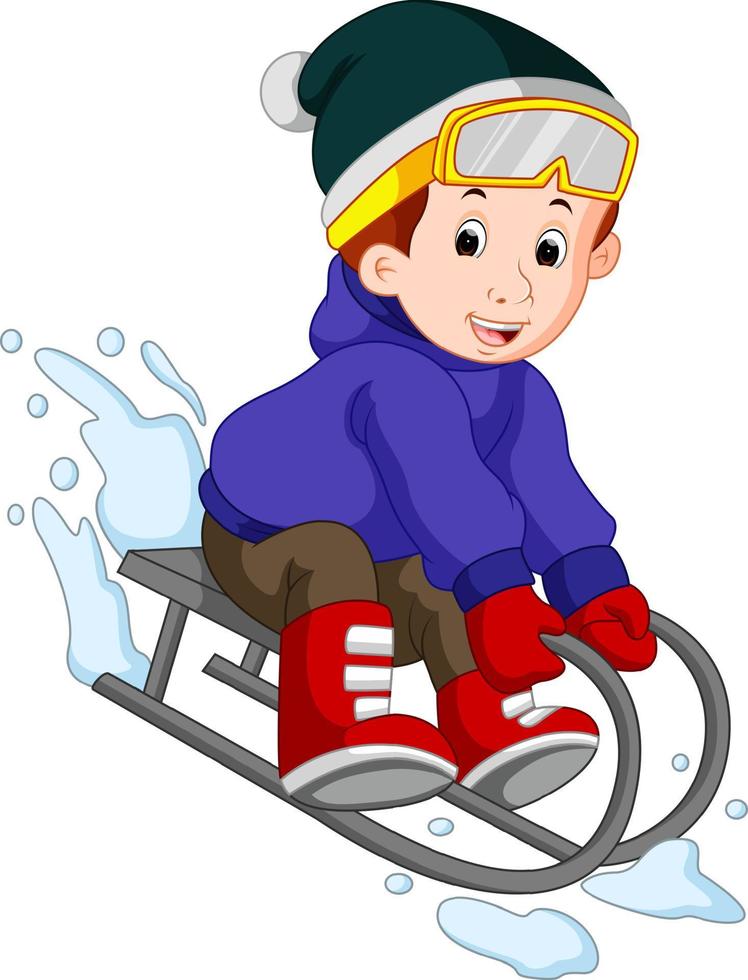 cute boy sledding in snow vector