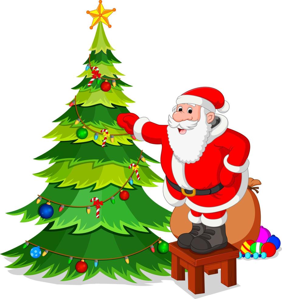 santa claus with christmas tree vector