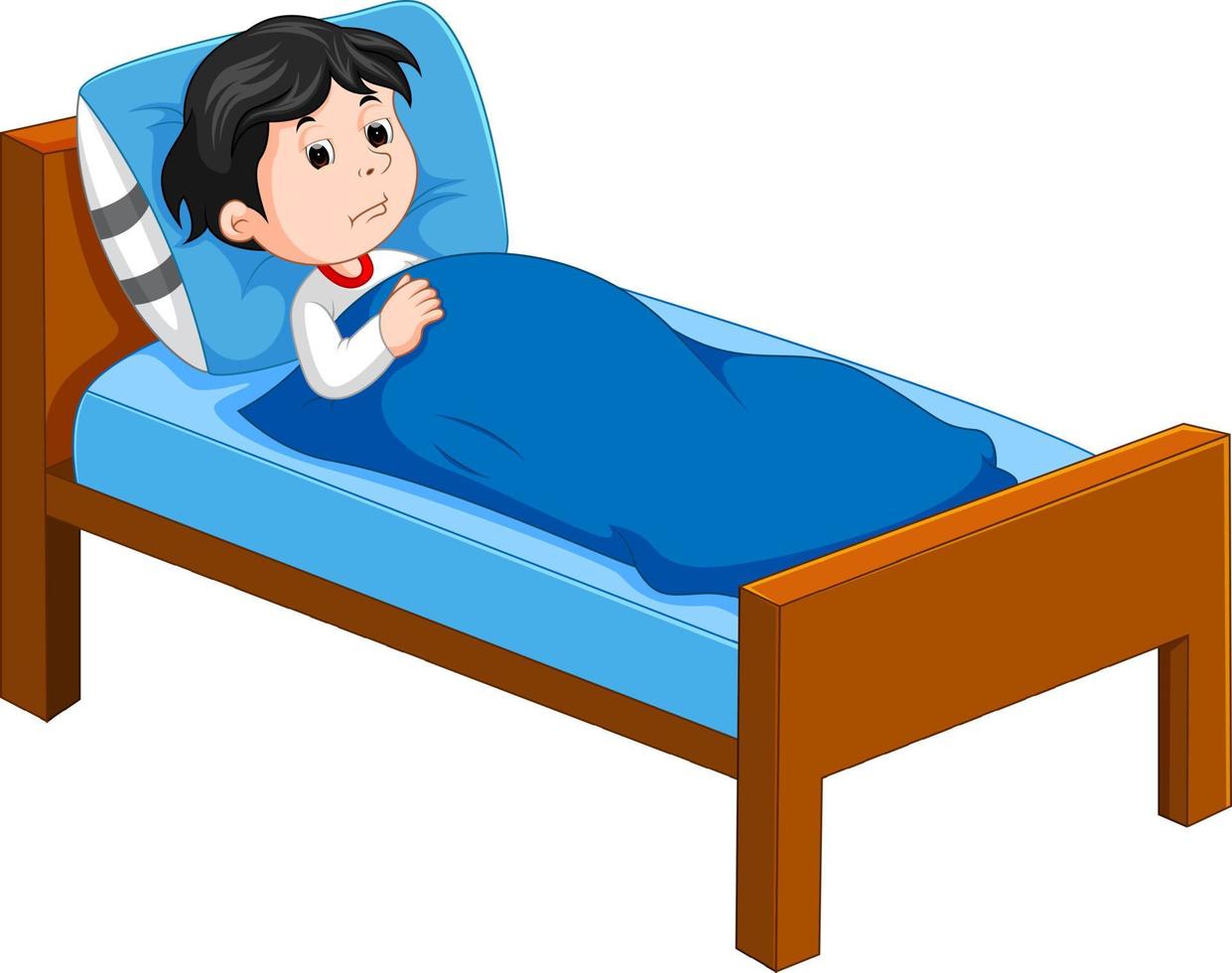 Sick kid lying in bed vector