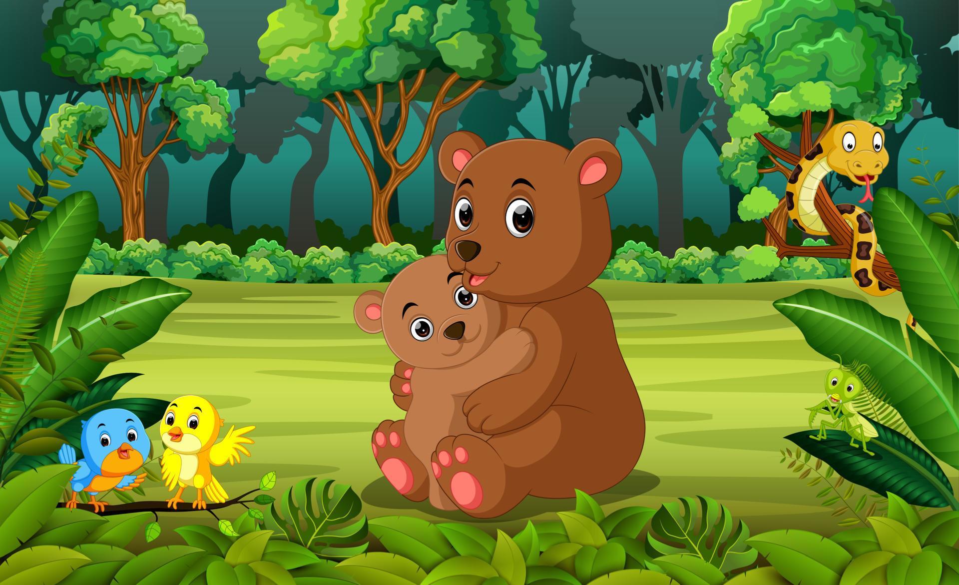 Bear And Baby Bear In The Forest 8665375 Vector Art At Vecteezy