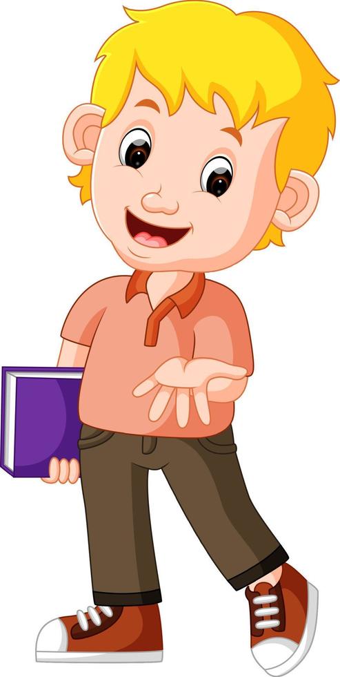 kids boy carrying book cartoon vector