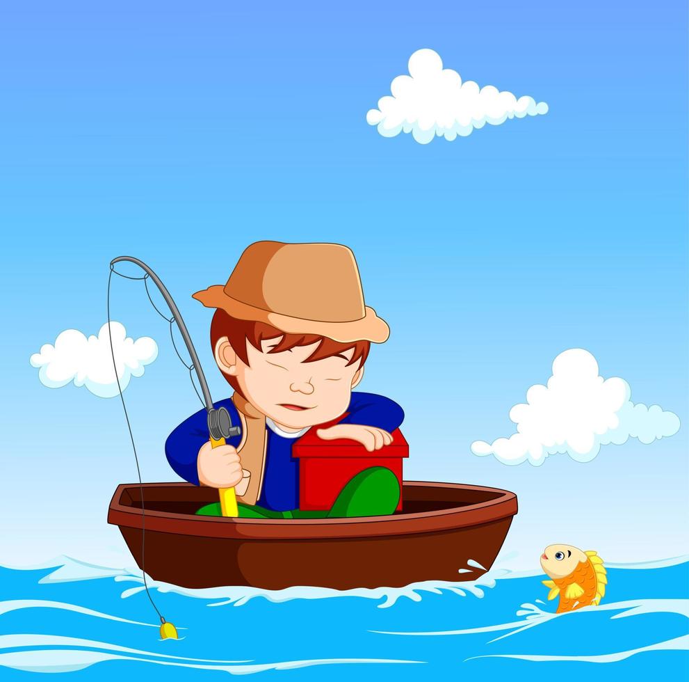 niño de dibujos animados de pesca vector