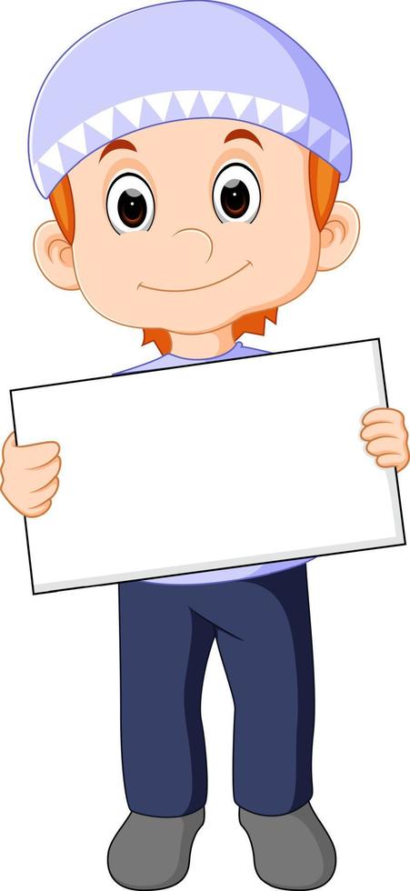 muslim boy with sign board vector
