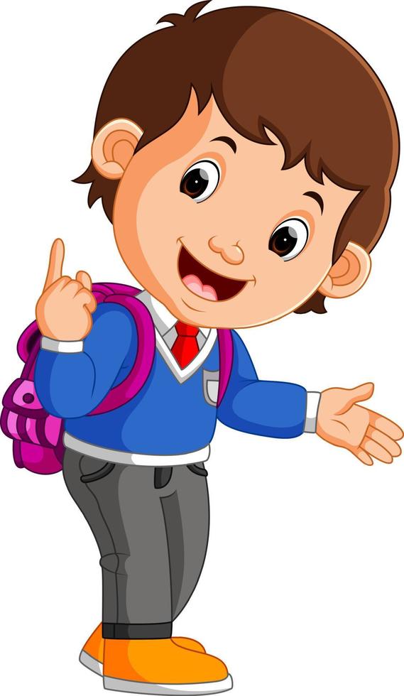 Cute boy on his way to school vector
