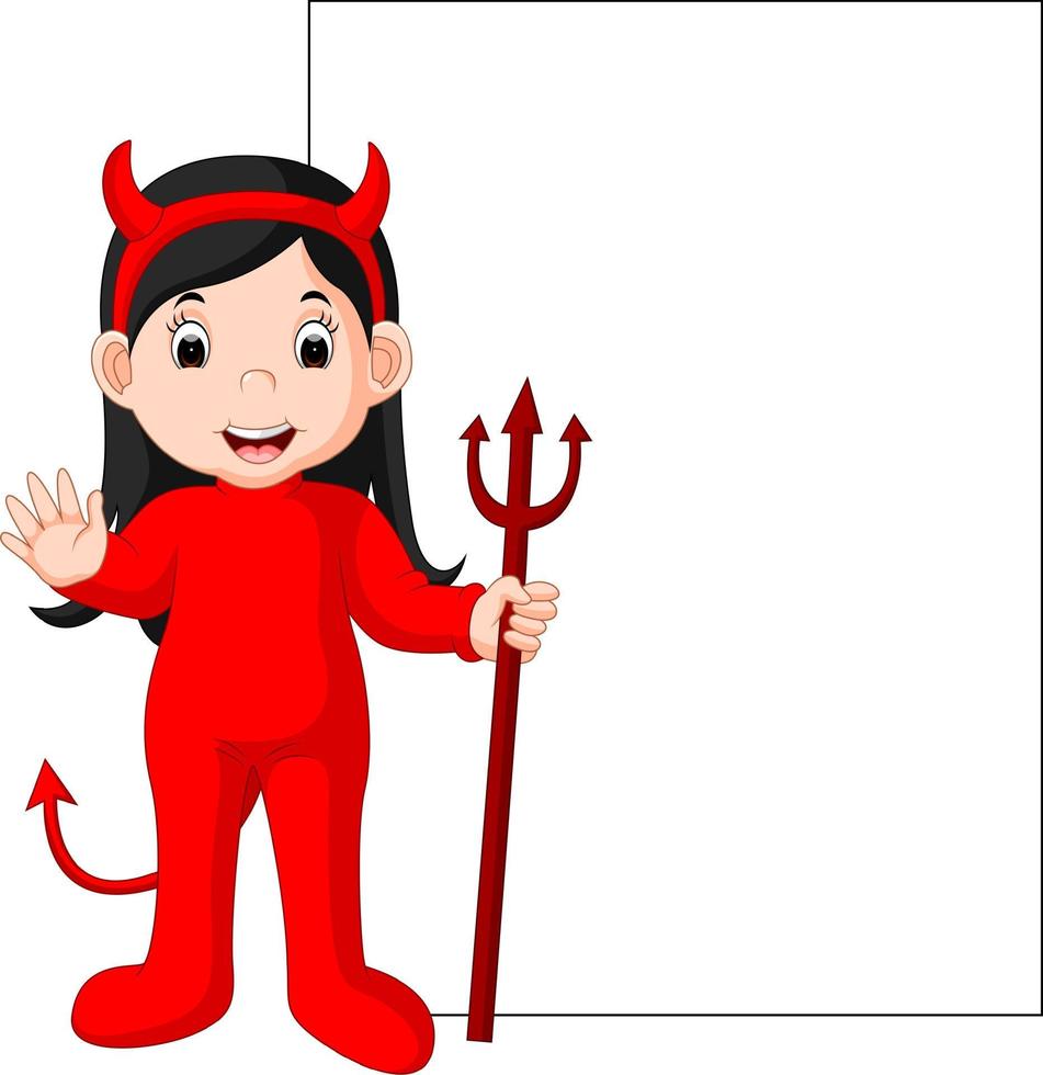 cute devil cartoon with blank sign vector