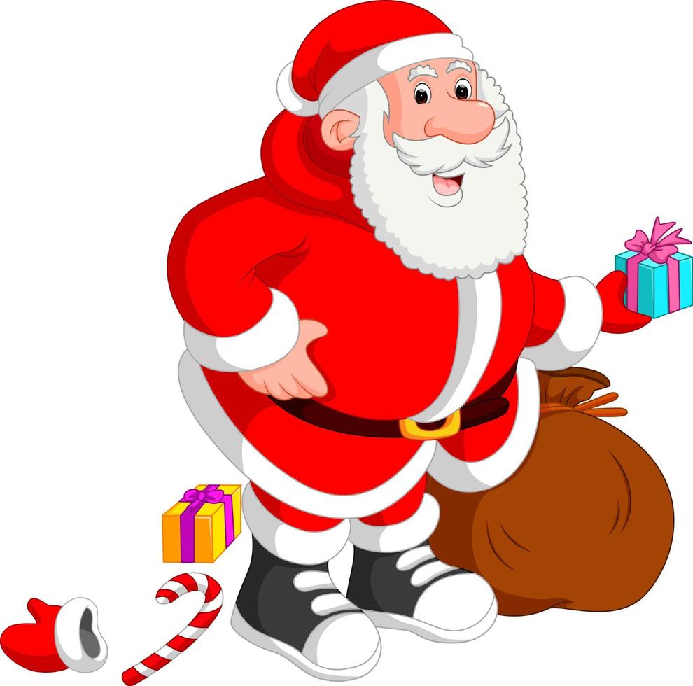 santa claus cargando saco lleno de regalos vector