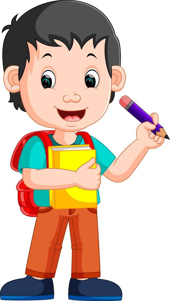 boy holding pencil vector