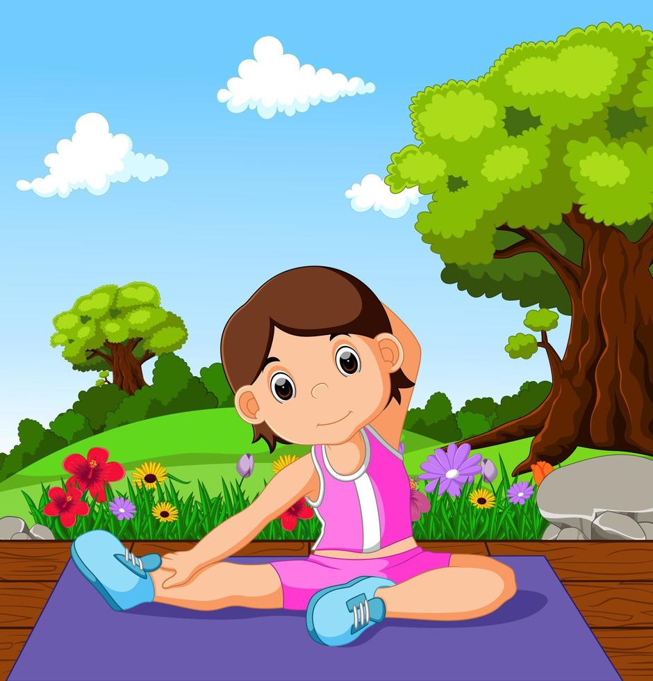 young girl doing yoga vector