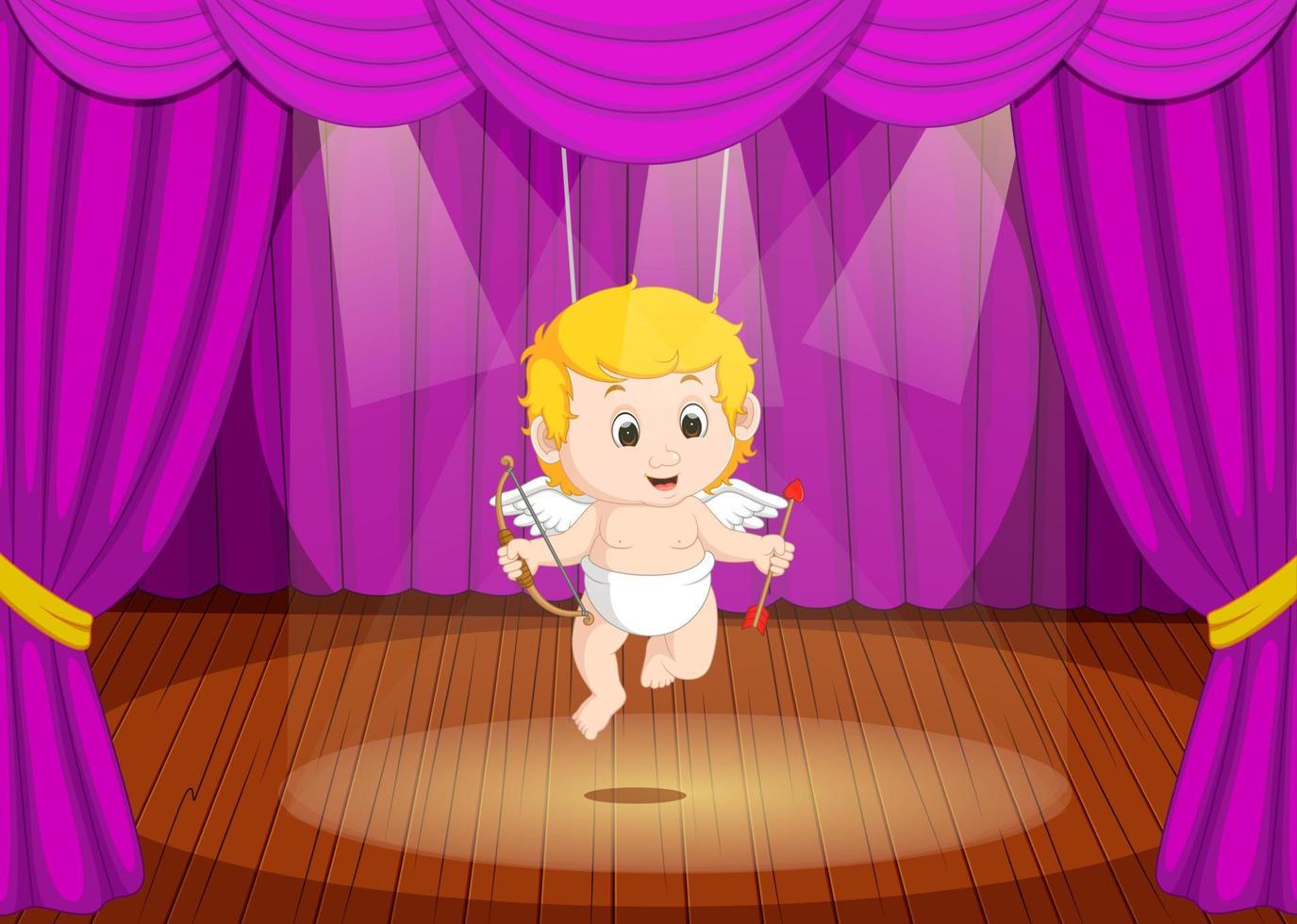 lindo niño pequeño con traje de cupido en el escenario vector