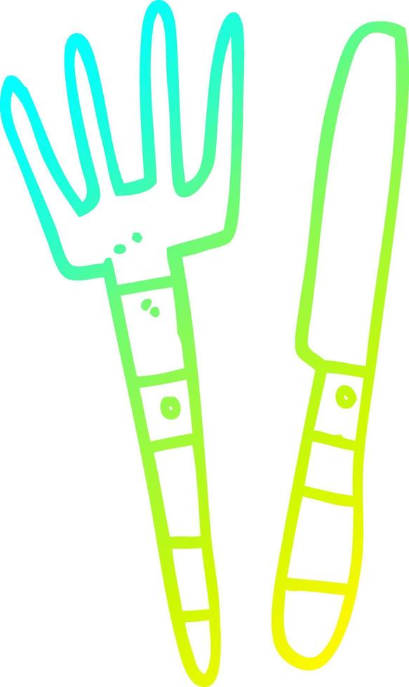 cold gradient line drawing cartoon knife and fork vector