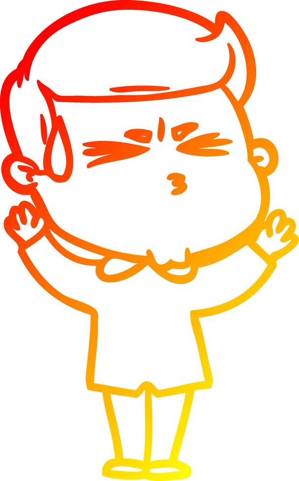 warm gradient line drawing cartoon man sweating vector