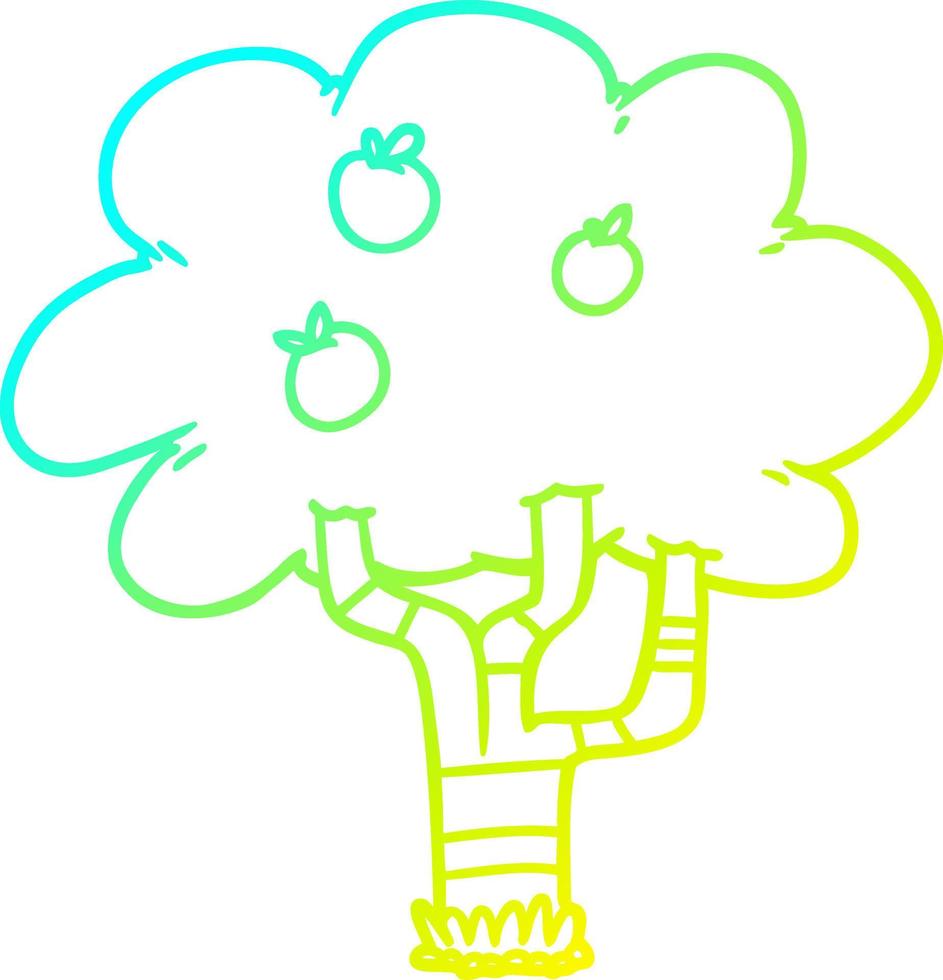 cold gradient line drawing cartoon apple tree vector