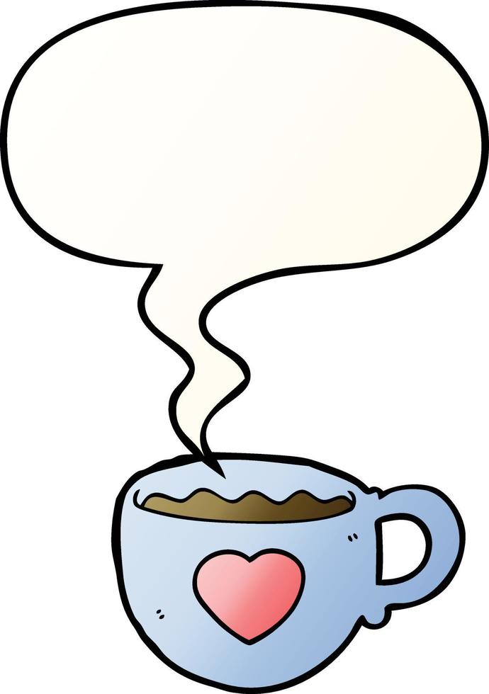 me encanta la taza de dibujos animados de café y la burbuja del habla en estilo degradado suave vector