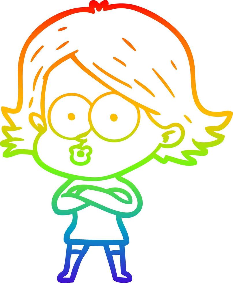 rainbow gradient line drawing cartoon girl pouting vector