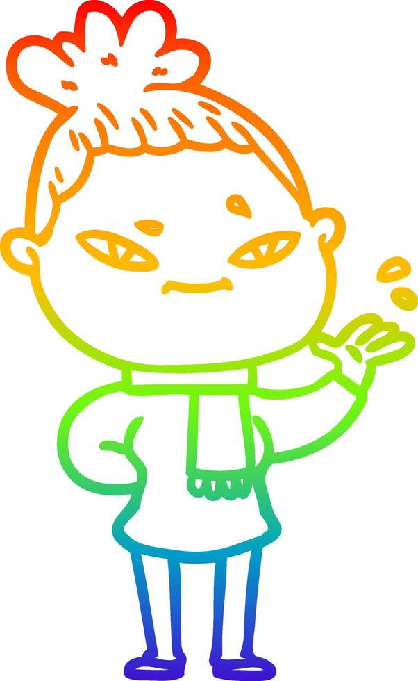 rainbow gradient line drawing cartoon woman vector