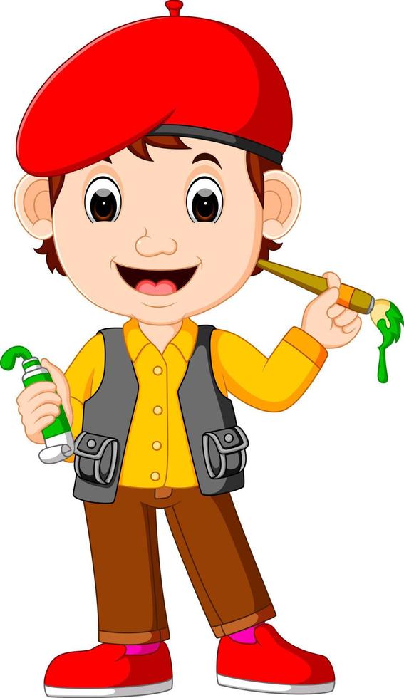 cute man painting with paintbrush vector