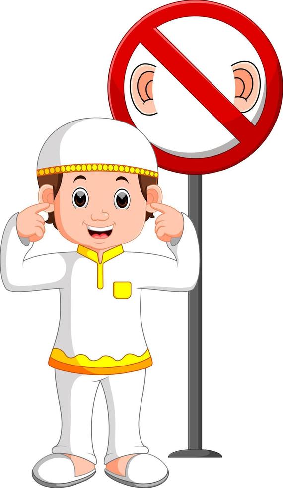 Muslim kid closed ear vector