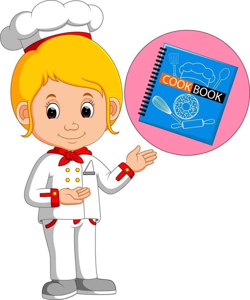 chica chef con libro de cocina vector