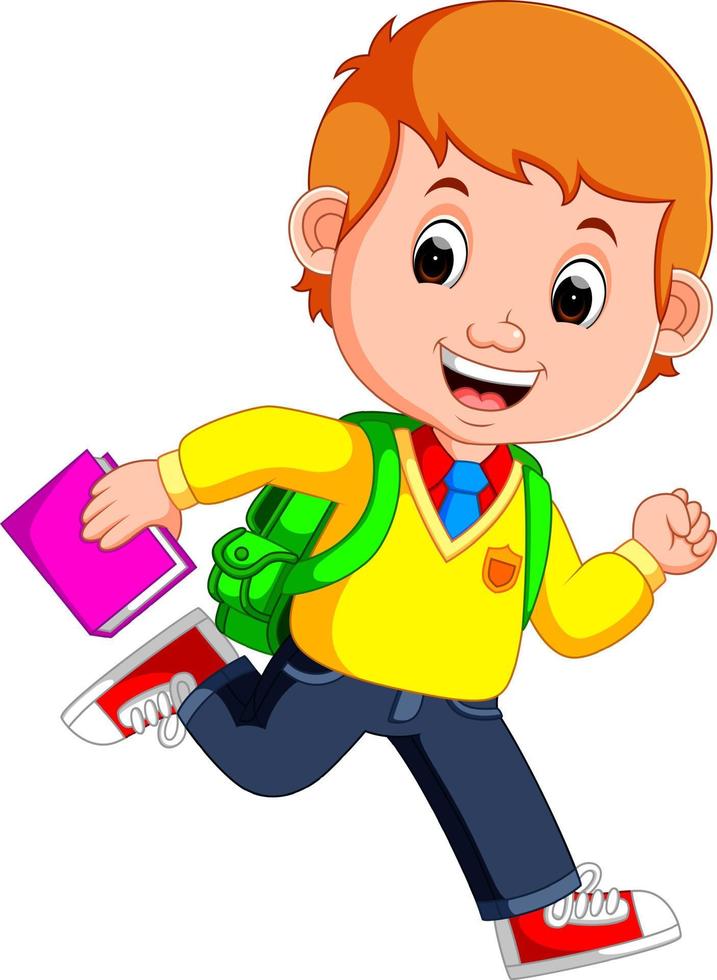 cute boy go to school cartoon vector