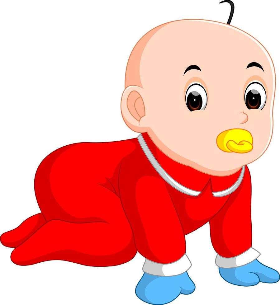 cute baby holding pacifiers vector
