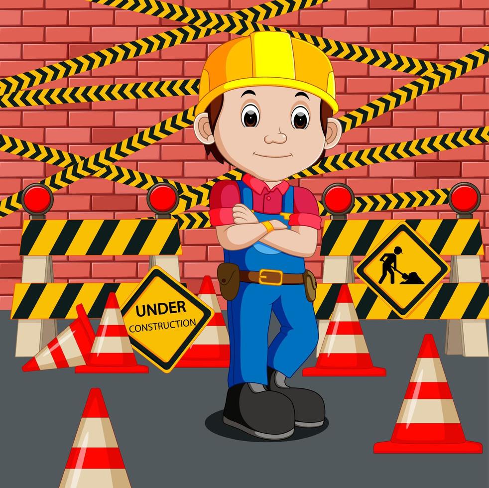 worker with construction sign vector