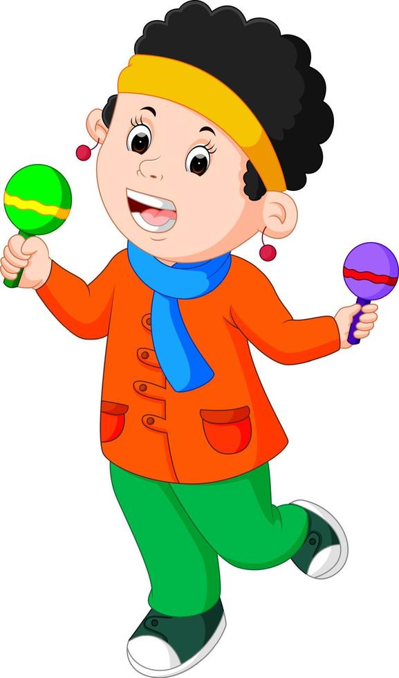 niños bailando instrumentos musicales maracas vector