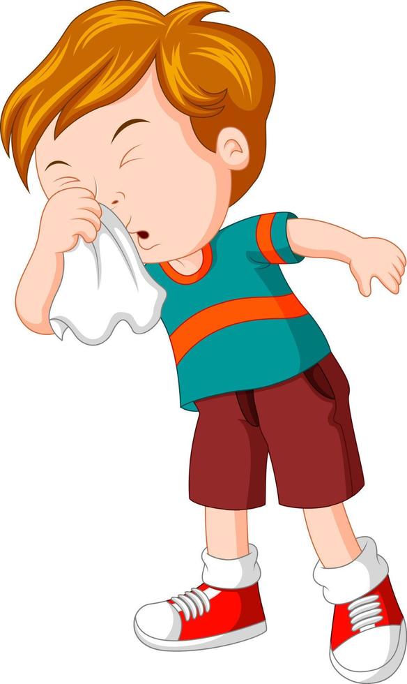 Little boy sneezing hard vector