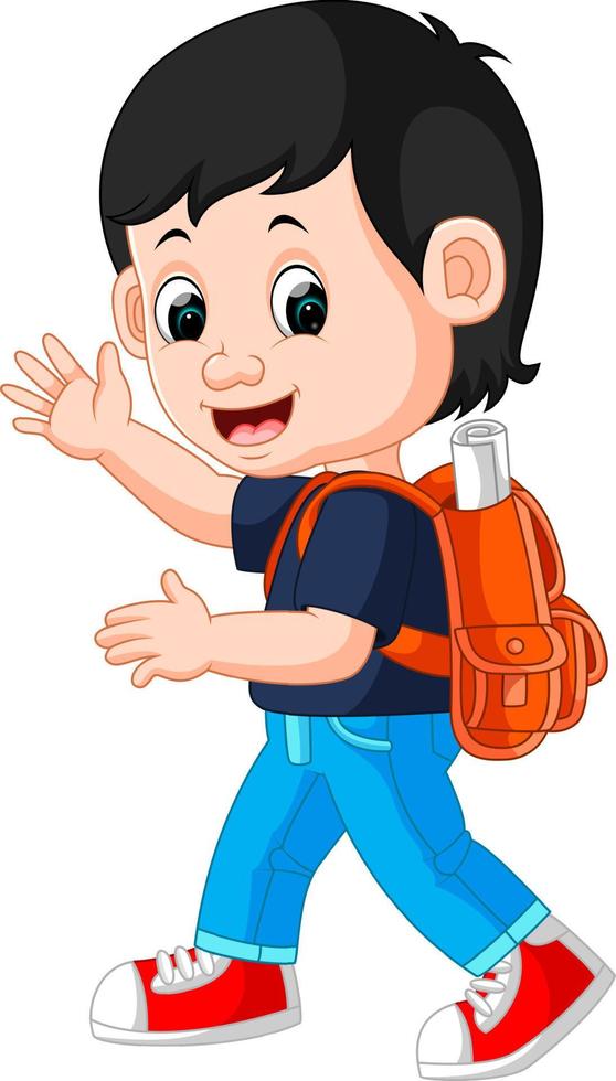 Cute boy go to school vector