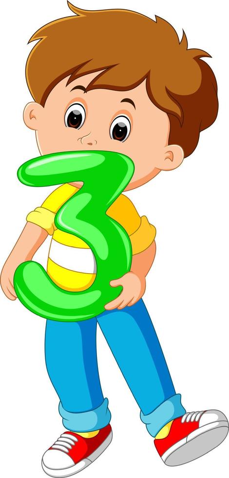 cute child holding balloon with number three vector