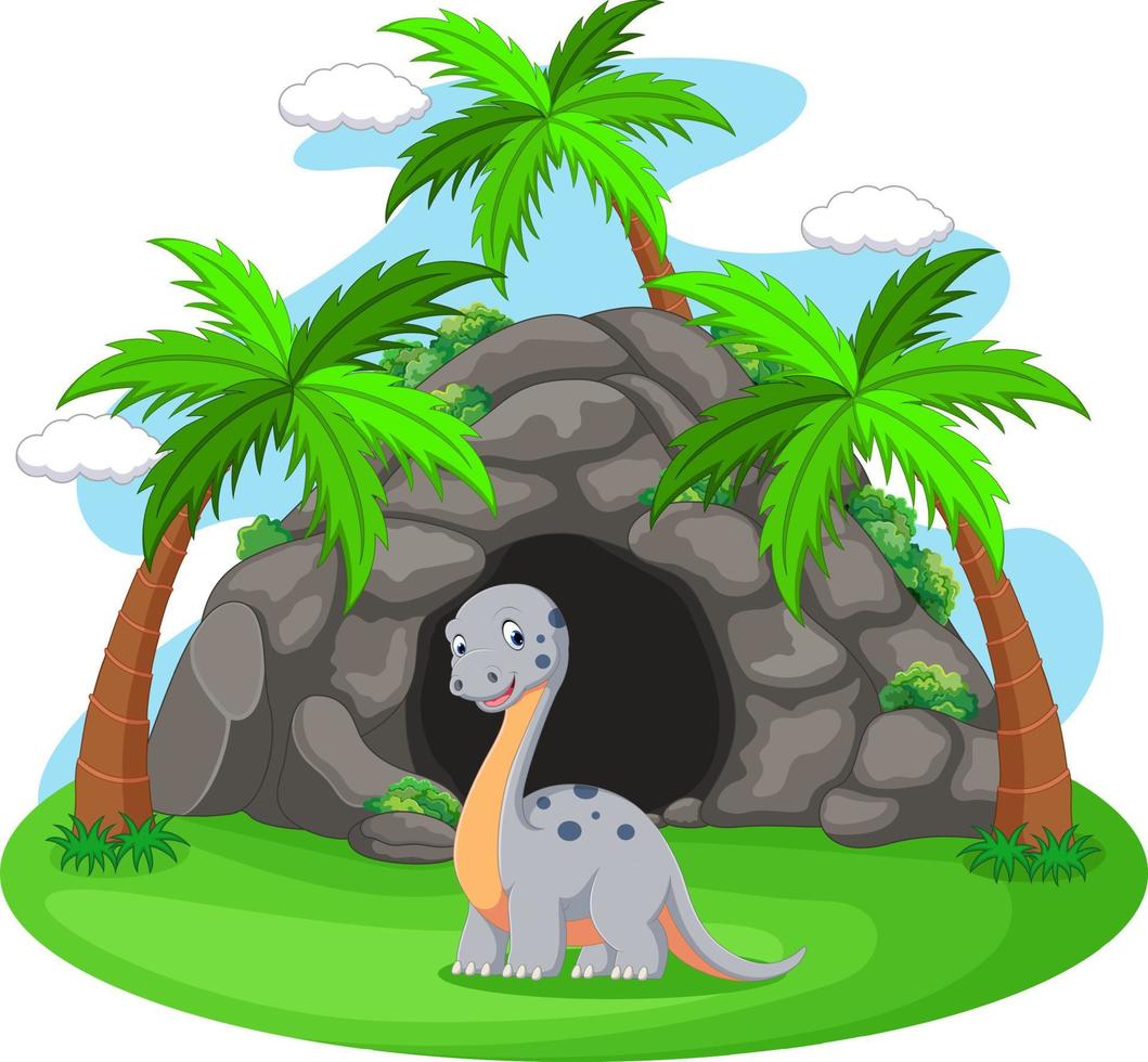 Dinosaur in front of the cave vector