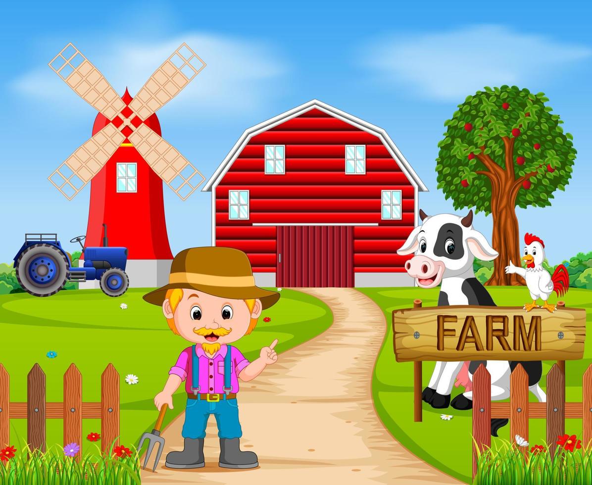 Farm scenes with many animals and farmers vector
