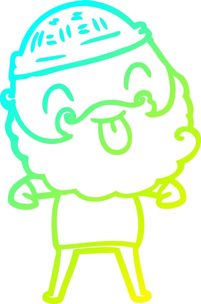 cold gradient line drawing man with beard sticking out tongue vector