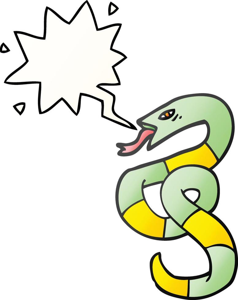 hissing cartoon snake and speech bubble in smooth gradient style vector